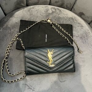 Saint Laurent cassandre envelope wallet on chain monogram gold crossbody